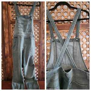Free People Teal Denim Straight Leg Overalls -28